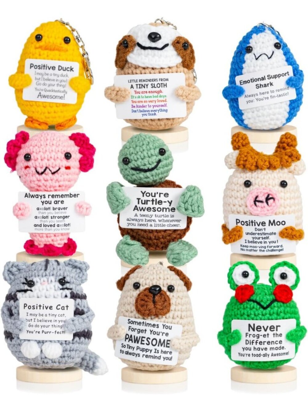 Cute Crochet Animal Set - 9pcs Emotional Support Stuffed Toys with Positive